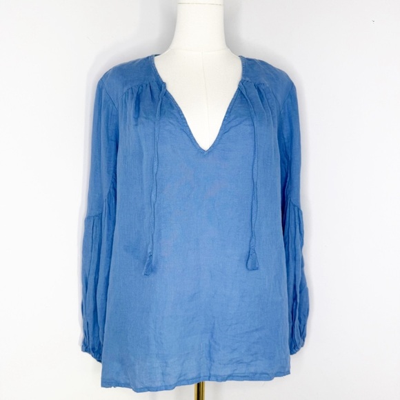 Maeve by Anthropologie 100% Linen Blue Peasant Blouse Women’s Large - Picture 1 of 7